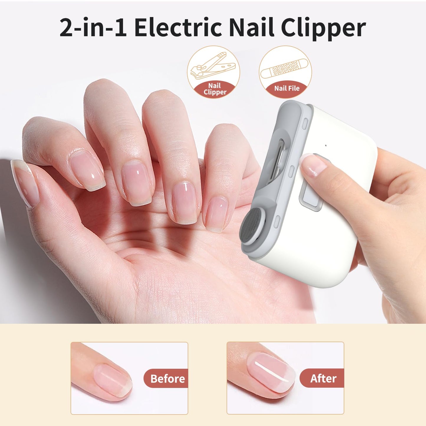 Automatic Nail Clipper, 2 In-1 Electric Nail Clipper And Nail Polisher, Electric Baby Nail Clippers With Light,Usb Rechargeable