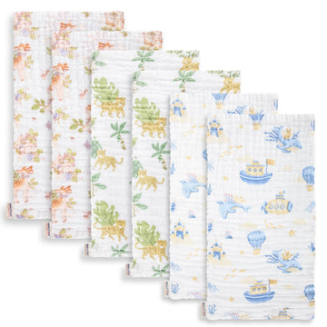 Maliton Muslin Baby Burp Cloths 20 x 10 - Large, 6-Layer, Ultra Absorbent 100% Cotton for Baby Drool & Messes, Soft, Pack of 6, 
