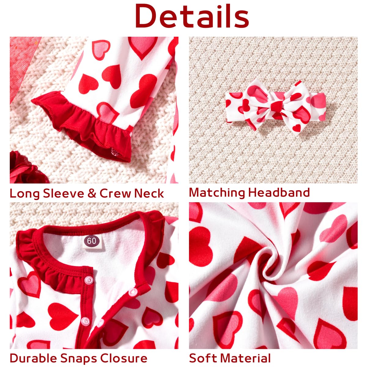 Aalizzwell 0-3 Months Newborn Baby Girls Valentines Day Romper Infant Heart Clothes Coming Home Outfit Clothing