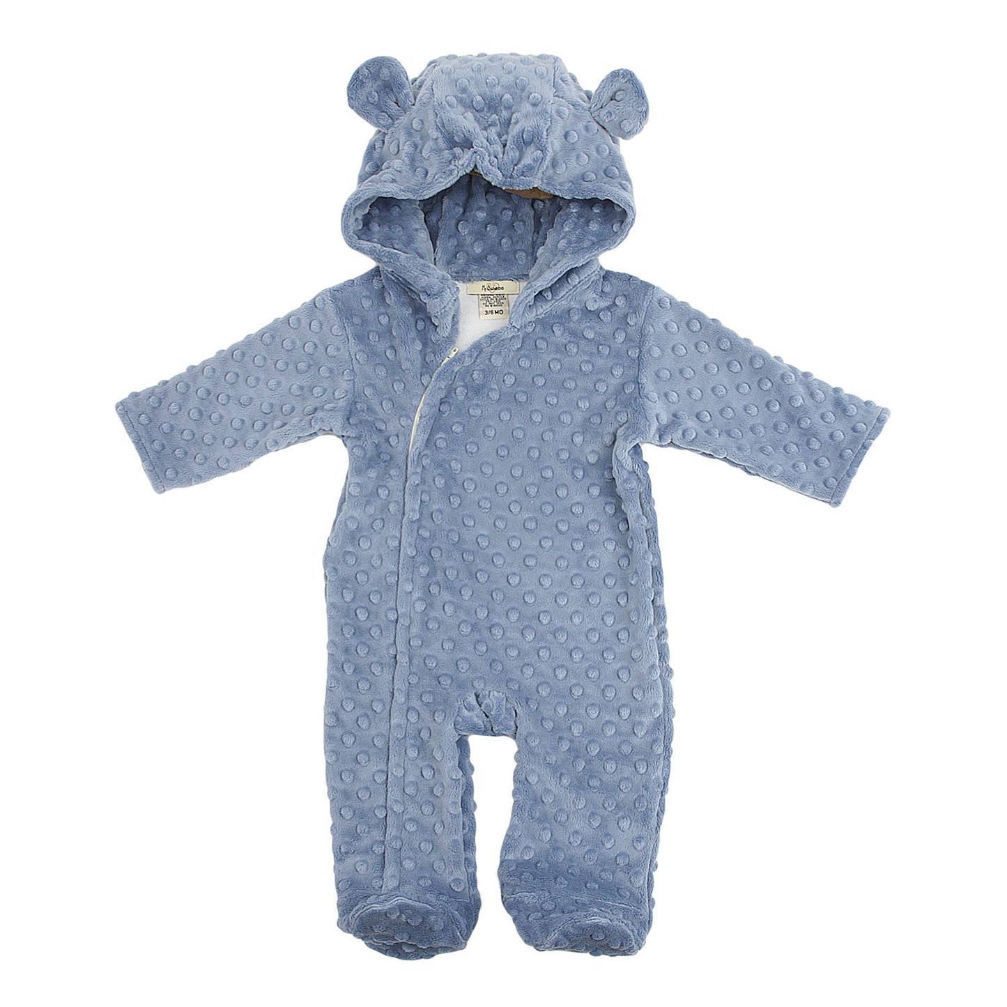 My Blankee Hooded Footie Romper Minky Dot With Ears, Periwinkle, 3-6 Months