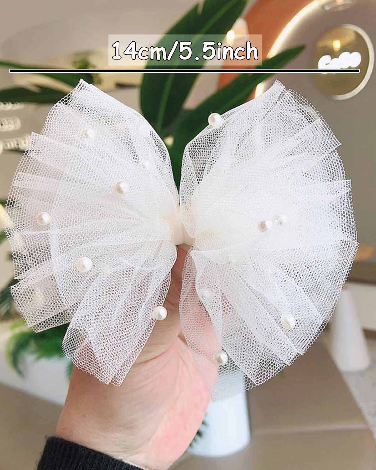 2Pcs Pearl Hair Bows Clip For Toddler Girls Ivory Sweet First Communion Baby Hair Clips For Wedding Party Daily Wearing