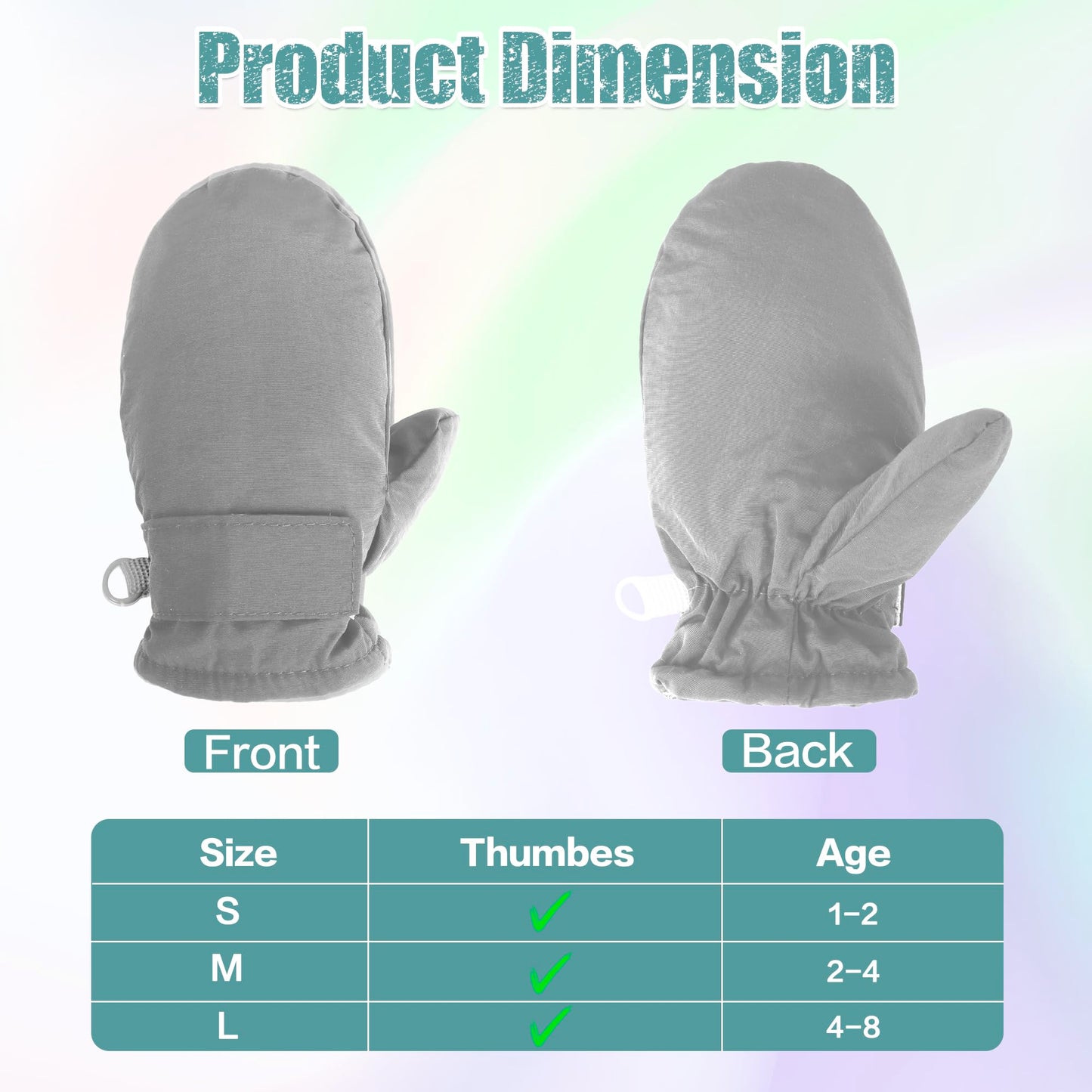 Fynnsure Toddler Mittens Baby Waterproof Snow Gloves Kids Ski Snow Gloves Cold Weather Mittens For Boys Girls Solid Gray 1-2 Yea
