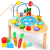 wingyz Activity Table for 1+ Year Old, 6 in 1 Wooden Montessori Activity Center Play Table with Bead Maze Shape Sorter Fishing G