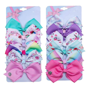 [12-Pcs] 5 Inch Cute Mermaid Unicorn Rainbow Colorful Ribbon Hair Bow Alligator Clip Accessories Gifts For Toddlers Girls (Unico