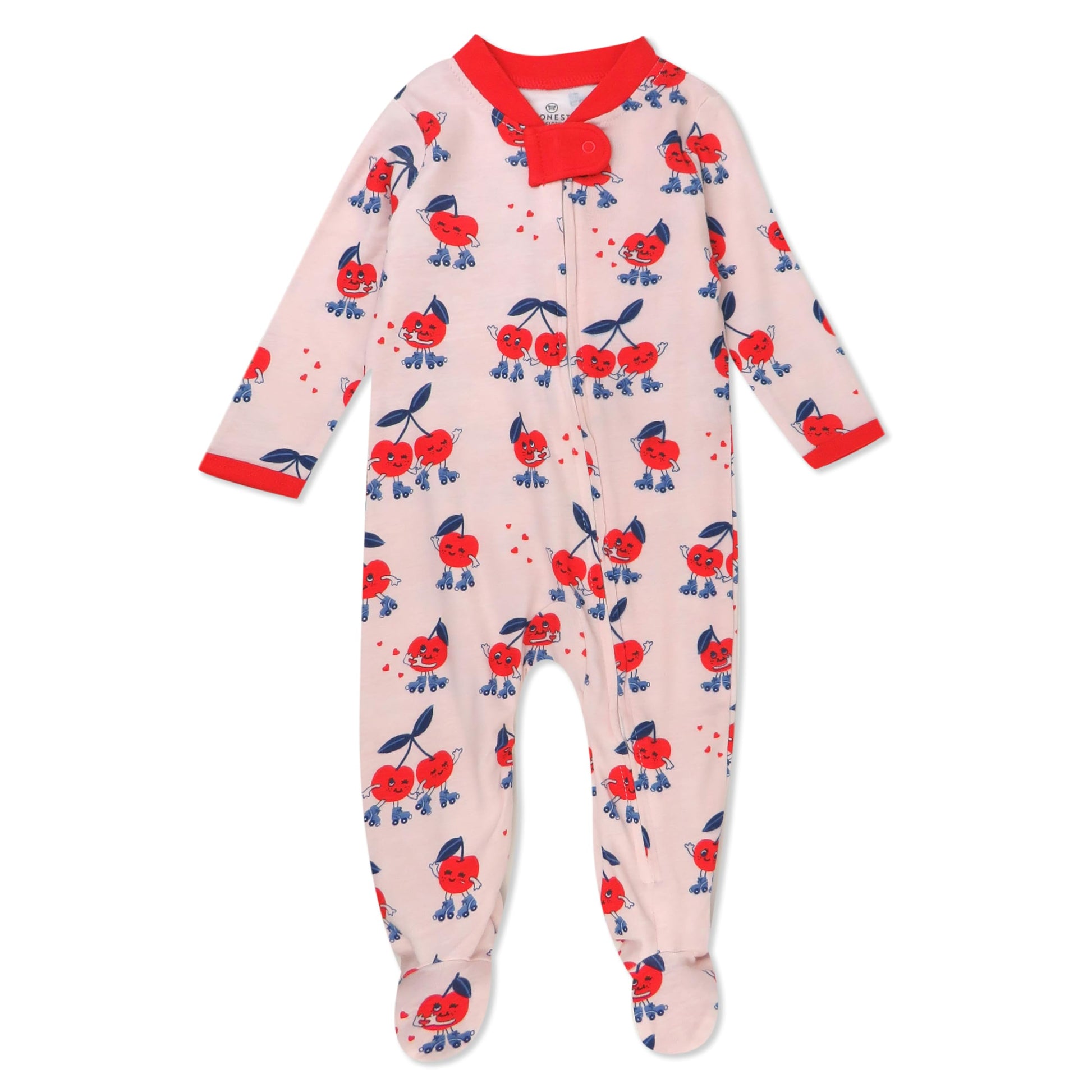 Honestbaby Baby Celebration Sleep & Play Footed One-Piece Pajama Sleeper 100% Organic Cotton, Cherry Crush