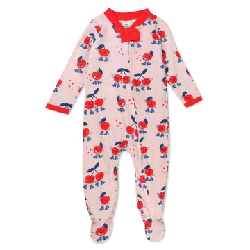 Honestbaby Baby Celebration Sleep & Play Footed One-Piece Pajama Sleeper 100% Organic Cotton, Cherry Crush