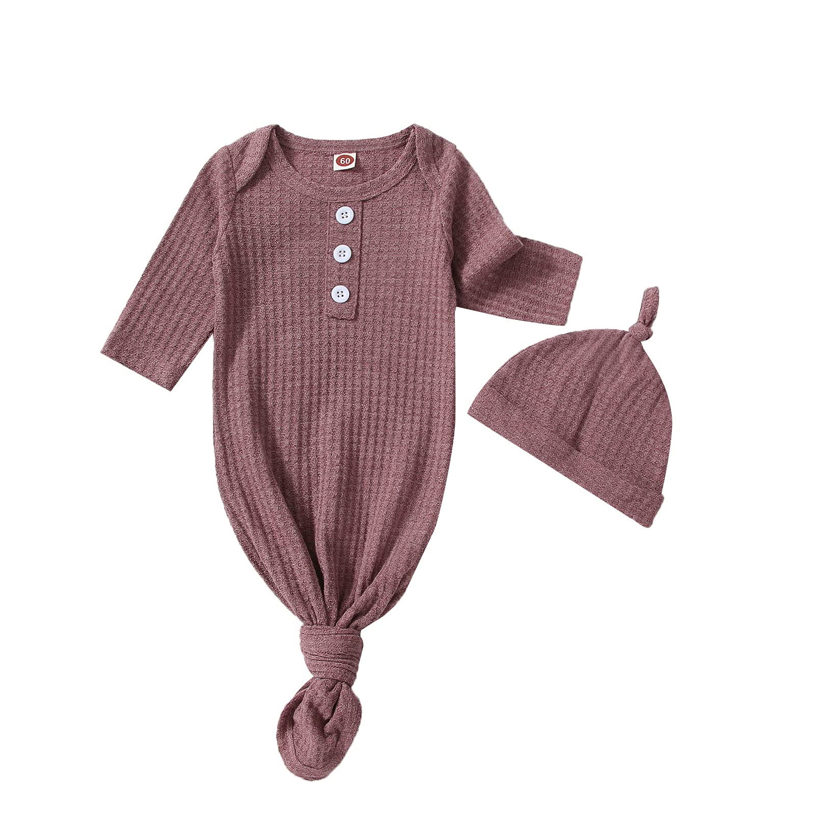 Twopumpkin Baby Girl Boy Coming Home Knotted Gown Unisex Newborn Infant Sleep Onesie Outfit Cute Baby Winter Pajamas (A Waffle K