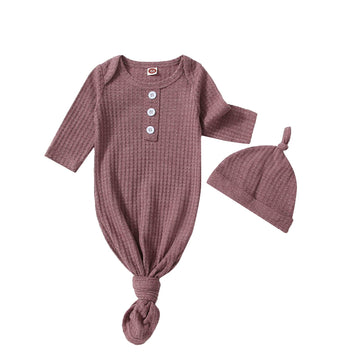 Twopumpkin Baby Girl Boy Coming Home Knotted Gown Unisex Newborn Infant Sleep Onesie Outfit Cute Baby Winter Pajamas (A Waffle K