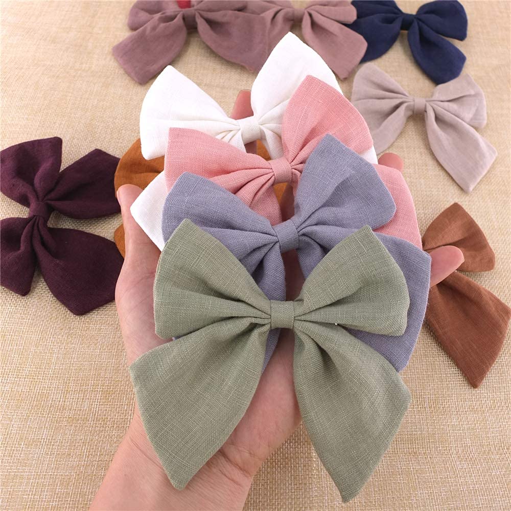 Original Linen Bow Hair Clips Baby Girls Women Large Sailor Bows Kids Baby And Mom Hair Bow Alligator Clips White Navy Pink Neut