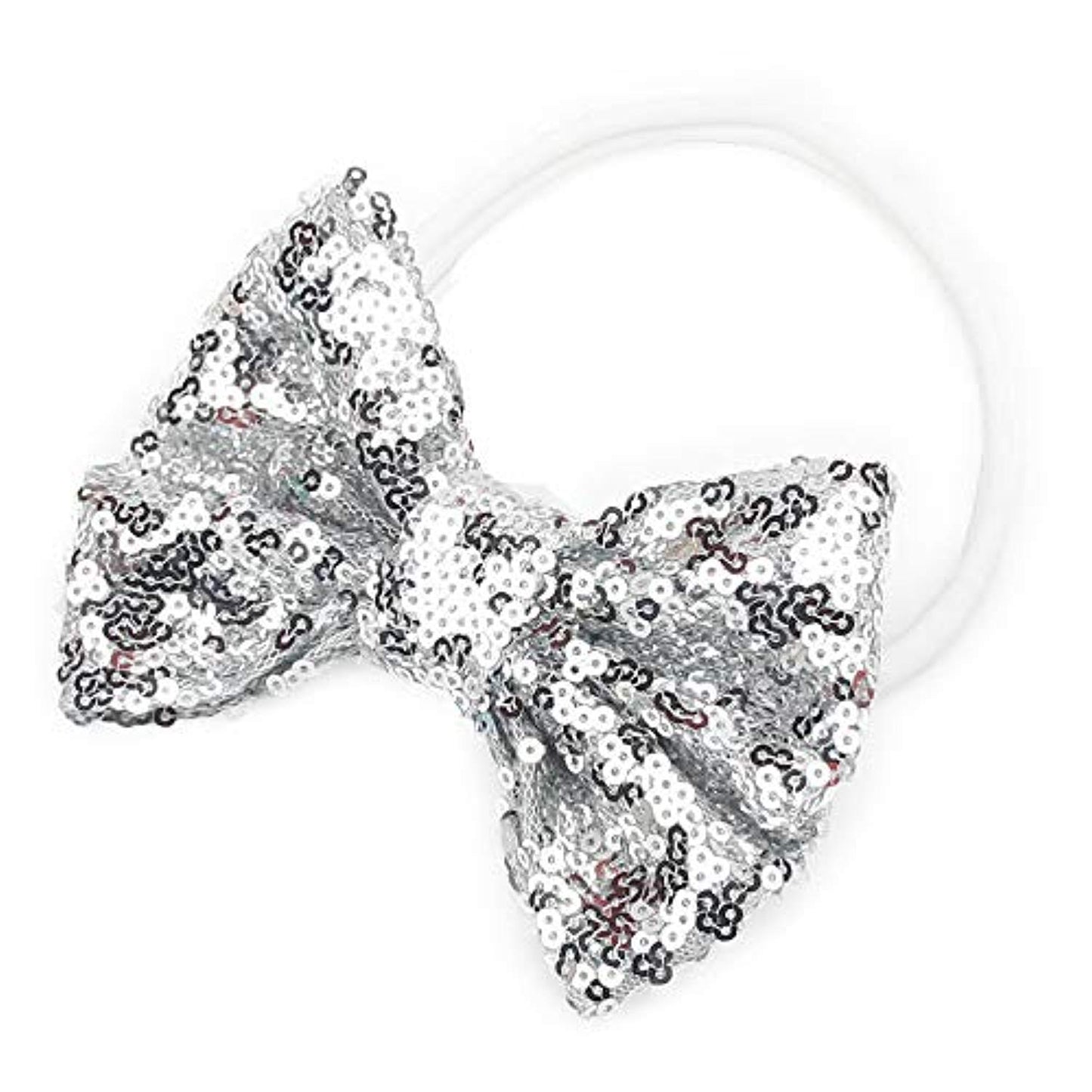 Song Qing Baby Infant Girls Hair Band Sequined Bow Headband Turban Knot Hair Headwear (Silver)