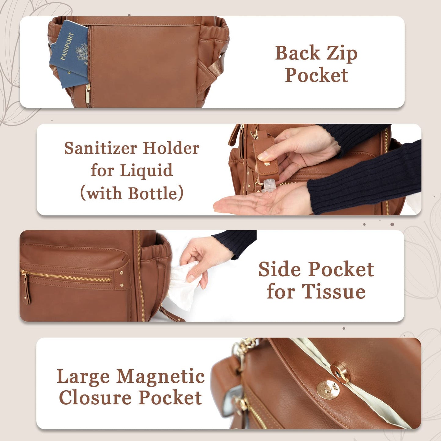 Miss Fong Small Diaper Bag Mini Diaper Bag Backpack, Leather Diaper Bag, Baby Diaper Bag, 11 Pockets Diaper Bag Organizer With H