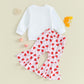 Iddolaka Toddler Baby Girls Valentines Day Outfits Long Sleeve Letter Sweatshirt Shirt Heart Flared Pants Spring Clothes (F-Whit
