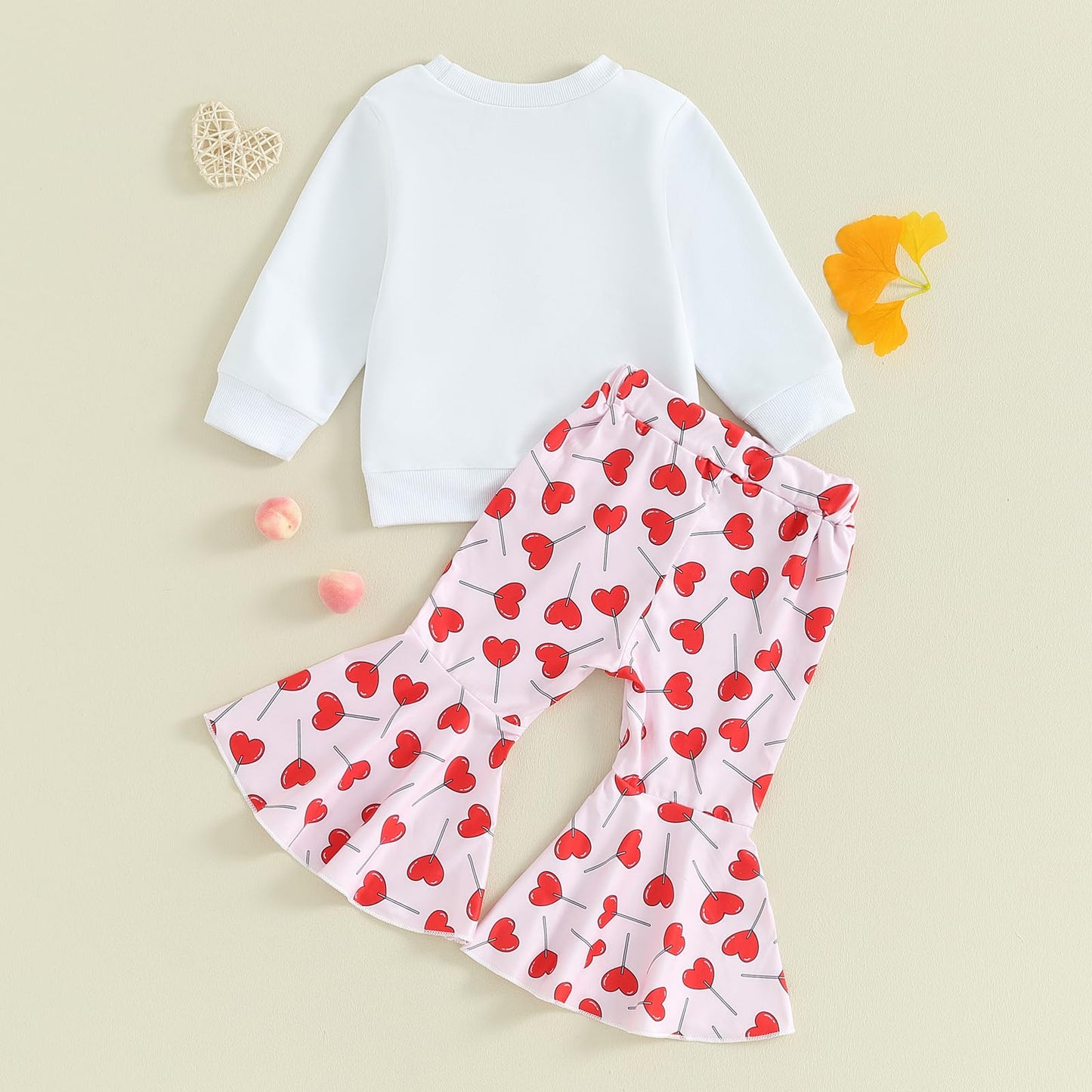 Iddolaka Toddler Baby Girls Valentines Day Outfits Long Sleeve Letter Sweatshirt Shirt Heart Flared Pants Spring Clothes (F-Whit