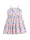 The Magic Wand Sleeveless Pineapple Printed Dress For Kids Girls, Singlet Strap Tiered Fit & Flare Frock, Casual Summer Dresses,