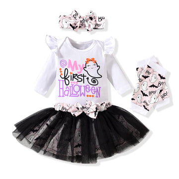Aalizzwell 12-18 Months Baby Girls Halloween Outfit Infant First Halloween My Tulle Skirt Ghost Clothes With Leg Warmers Clothin