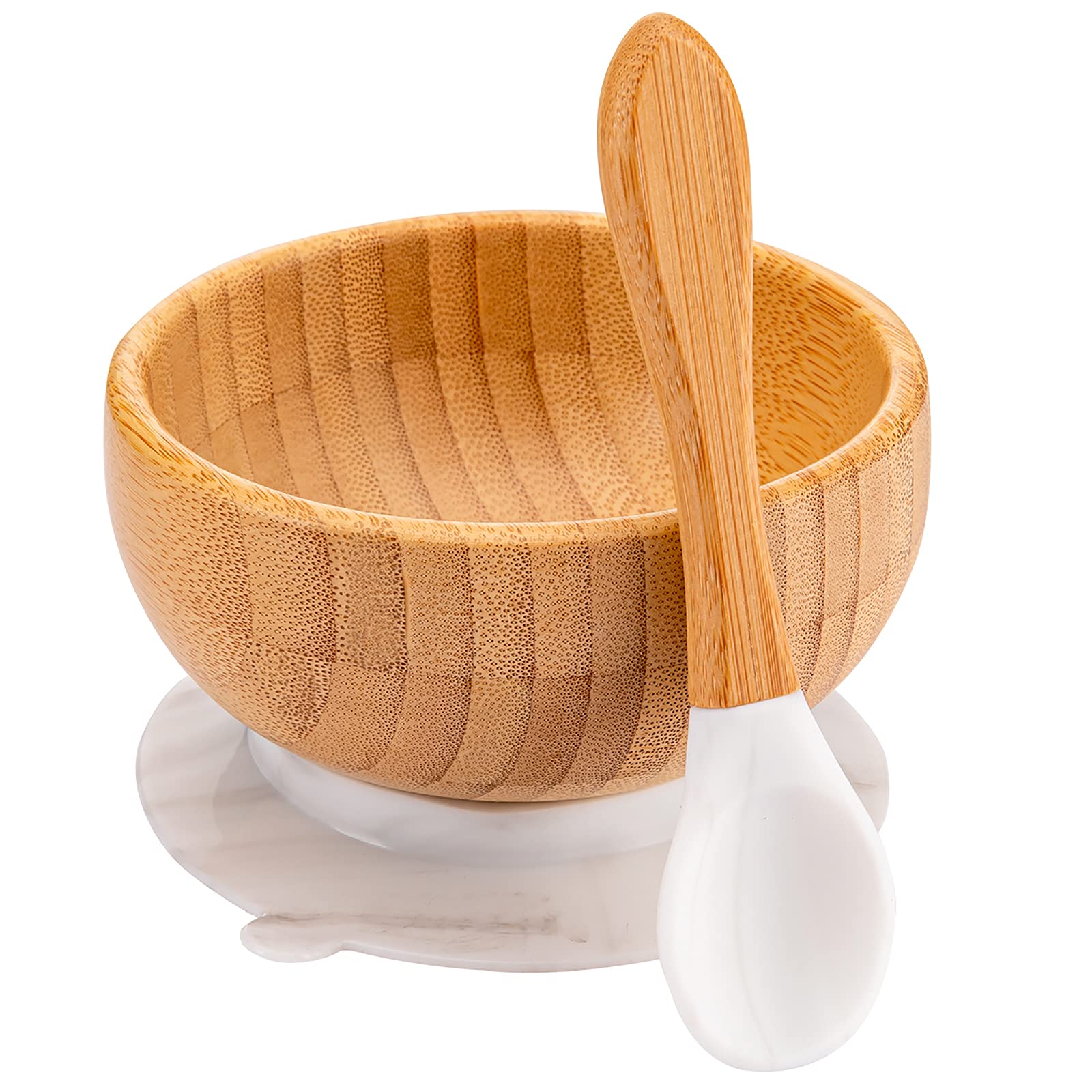 Baby Bamboo Bowls With Suction And Matching Spoon Set, 3 Piece Feeding Supplies Set For Infant, Toddlers, Detachable Silicone Su