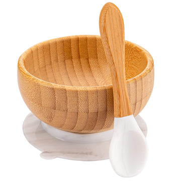 Baby Bamboo Bowls With Suction And Matching Spoon Set, 3 Piece Feeding Supplies Set For Infant, Toddlers, Detachable Silicone Su