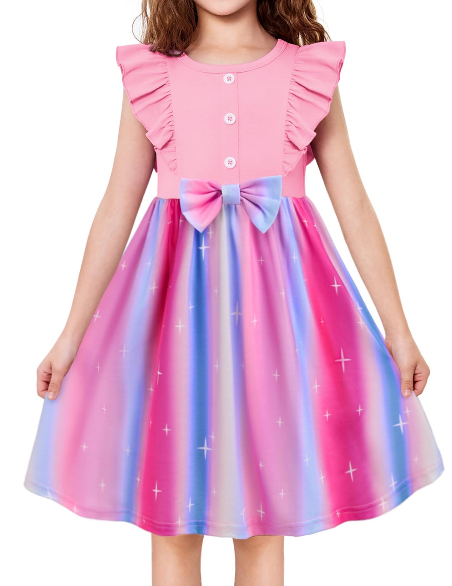 Arshiner Toddler Dress Little Girls Sleeveless Bow Tie Cute Pink Rainbow Valentine Birthday Party Sundress Size 4