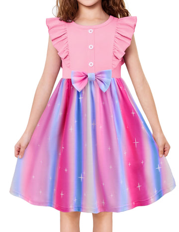 Arshiner Toddler Dress Little Girls Sleeveless Bow Tie Cute Pink Rainbow Valentine Birthday Party Sundress Size 5