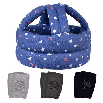 Toraso Baby Helmet & Baby Knee Pads For Crawling,Infant Helmet & Walking Baby Helmet,For Age 6-36 Months,Blue Shapes(A)