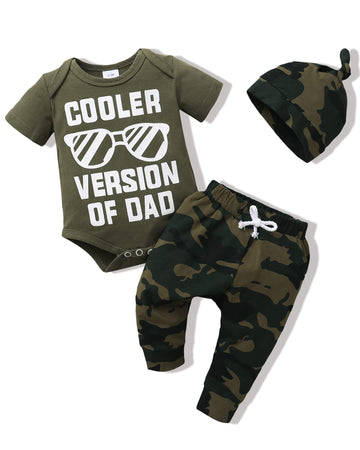 Nzrvaws Baby Boy Clothes 0-3 Months Newborn Infant Boy Outfit Romper Short Sleeve Cooler Version Of Dad Top Long Pants Hat 3Pc B