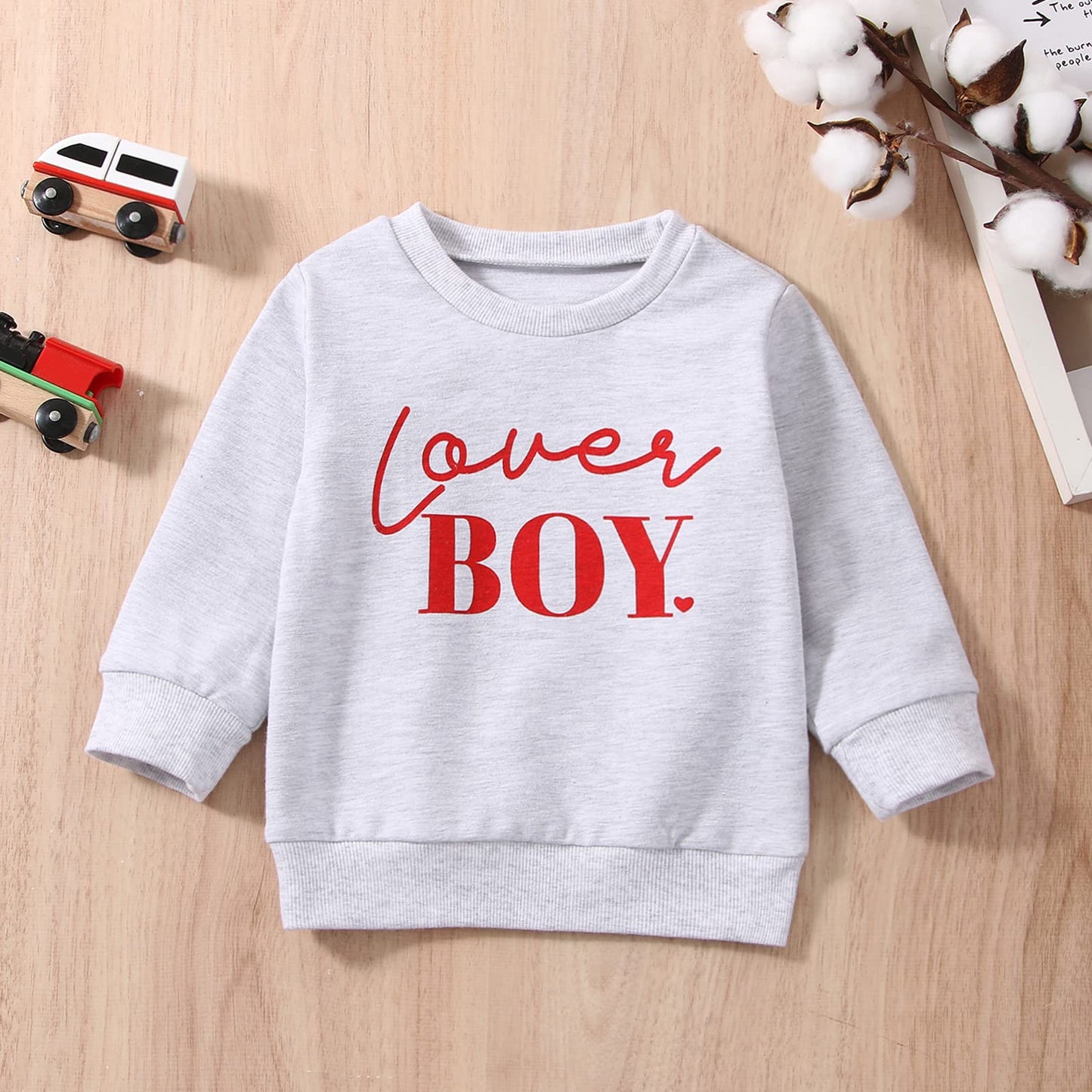 Karuedoo Toddler Baby Boy Girl Valentines Day Outfit Crewneck Sweatshirt Pullover Top Letter Print Long Sleeve T-Shirt Blouse (L