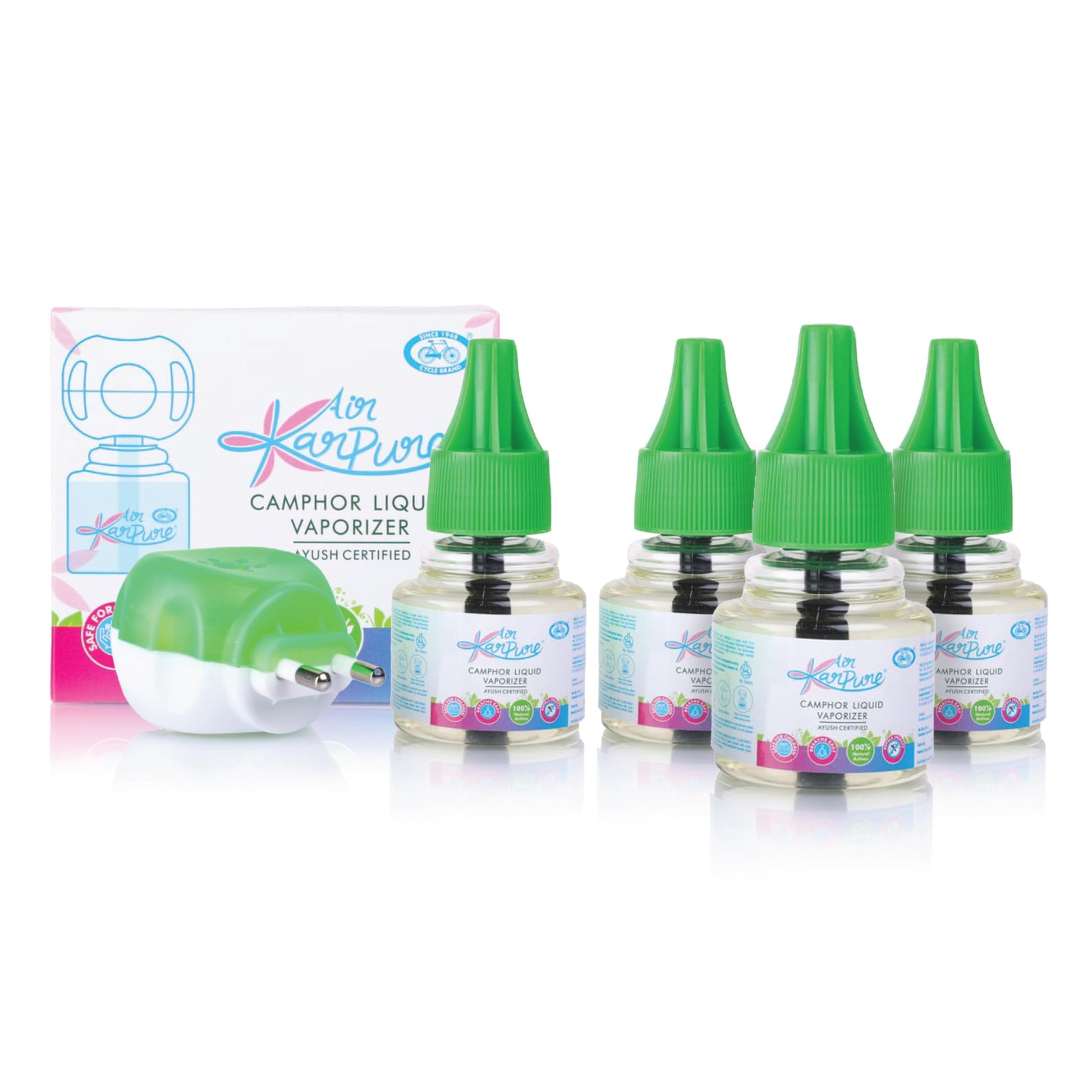Cycle Pure Karpure Camphor Mosquito Vaporizer 1 Machine With Refill + 3 Refill Packs, 45 Ml Each | Mosquito Liquid Vaporiser | A