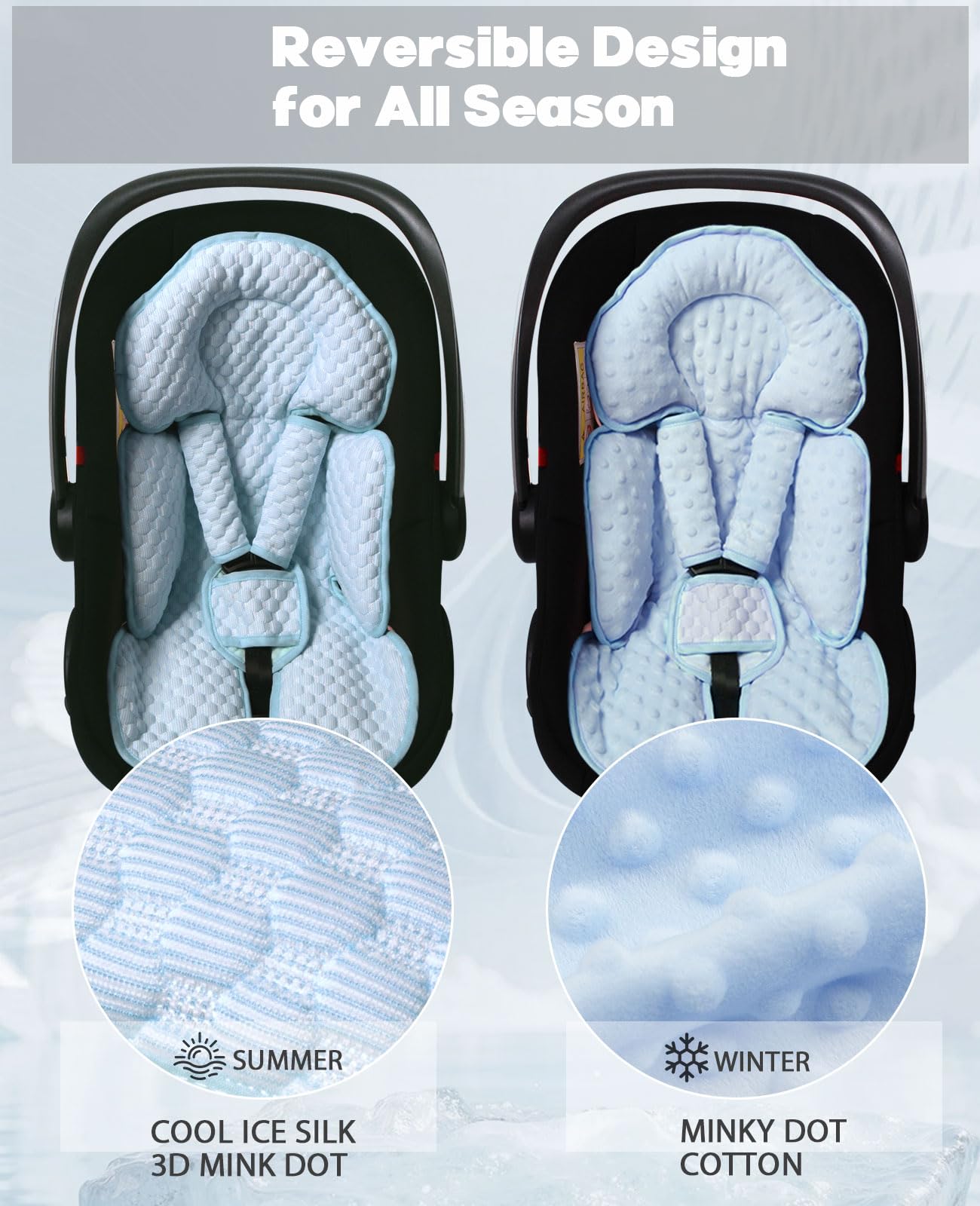Infant Car Seat Insert, Reversible Baby Carseat Cushion 2-in-1 for Newborns Toddlers Head & Body Support Pad for Carseats, Strol