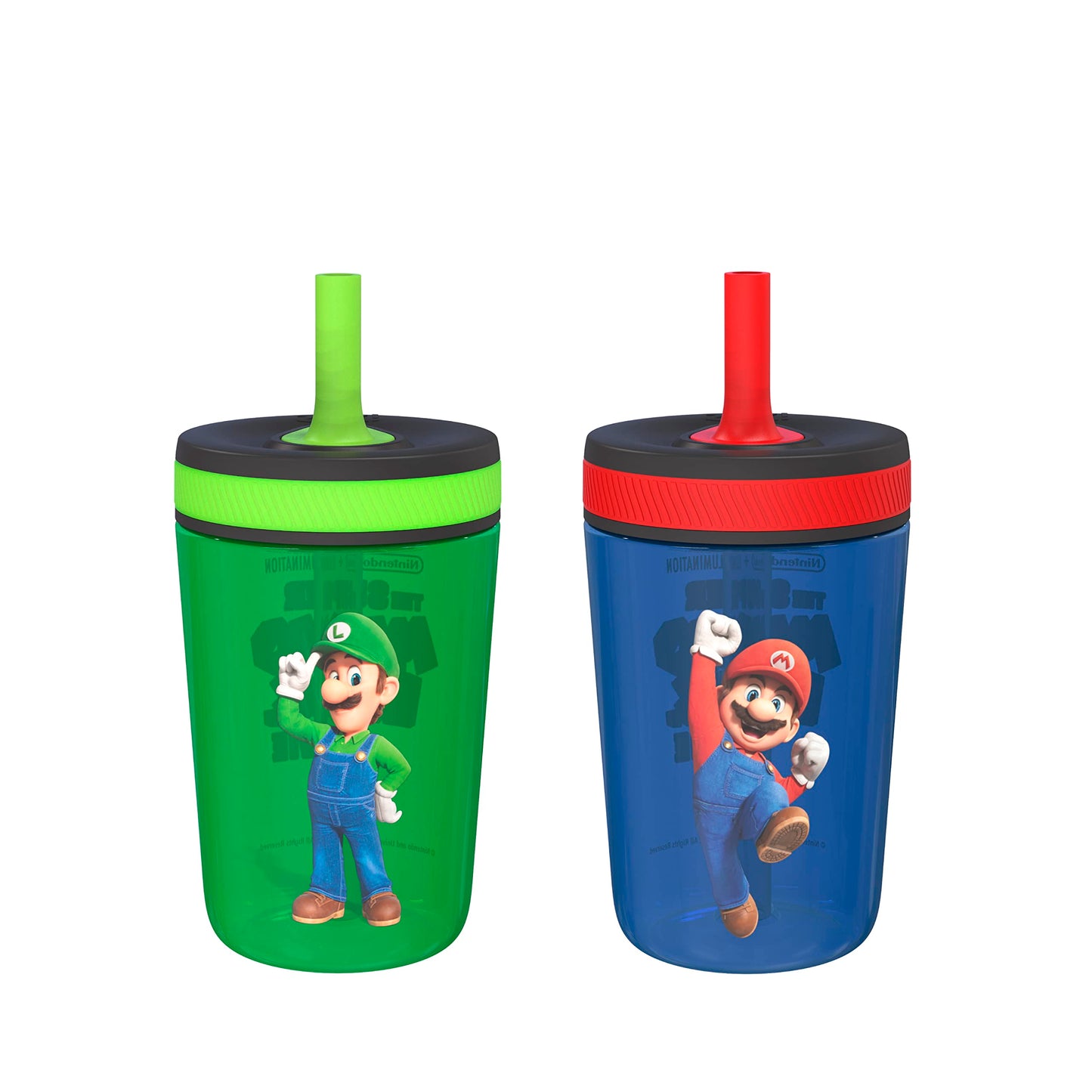 Zak Designs The Super Mario Bros. Movie Kelso Toddler Cups For Travel or At Home, 15oz 2-Pack Durable Plastic Sippy Cups With Le
