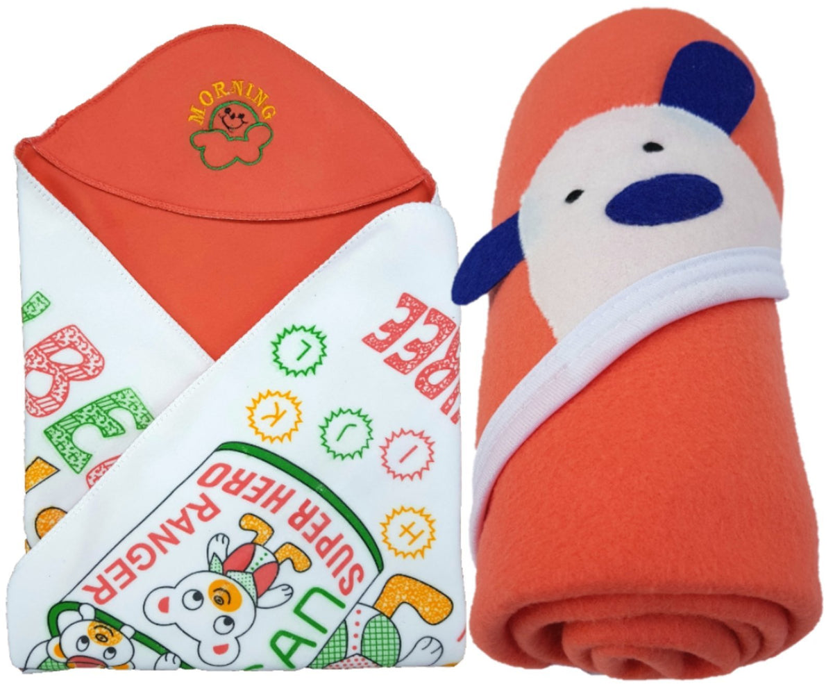 BRANDONN Newborn Combo of Double PLY Reversible Hooded and Fleece Hooded Baby Blankets(Pack of 2, RED)