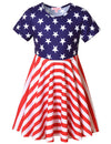 QPANCY 3t 4t Toddler Girls USA Flag Dresses 4th July USA Independence Day Costume