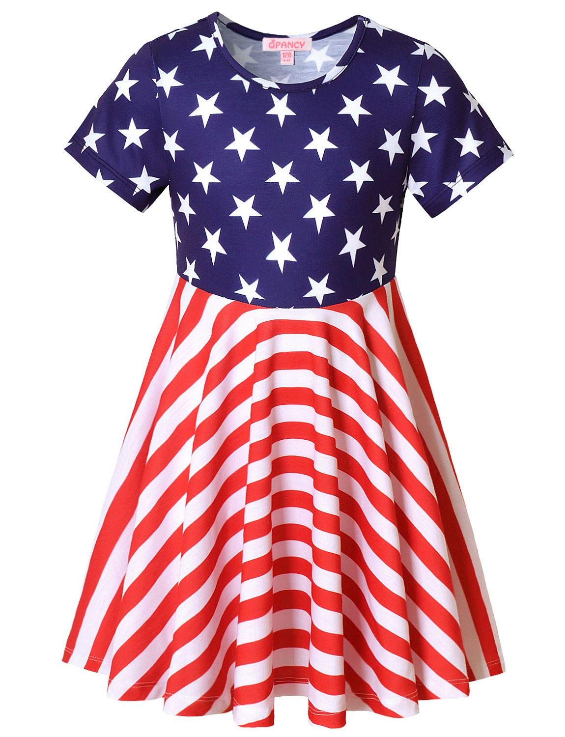 QPANCY 3t 4t Toddler Girls USA Flag Dresses 4th July USA Independence Day Costume