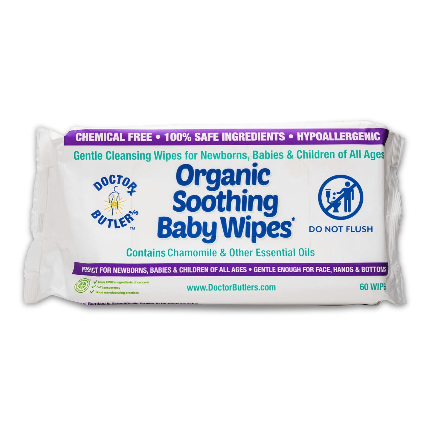 Doctor Butlers Organic Baby Wipes - Hypoallergenic & Unscented Baby Wipes, Safe for Baby Sensitive Skin Care, Made with Chamomi