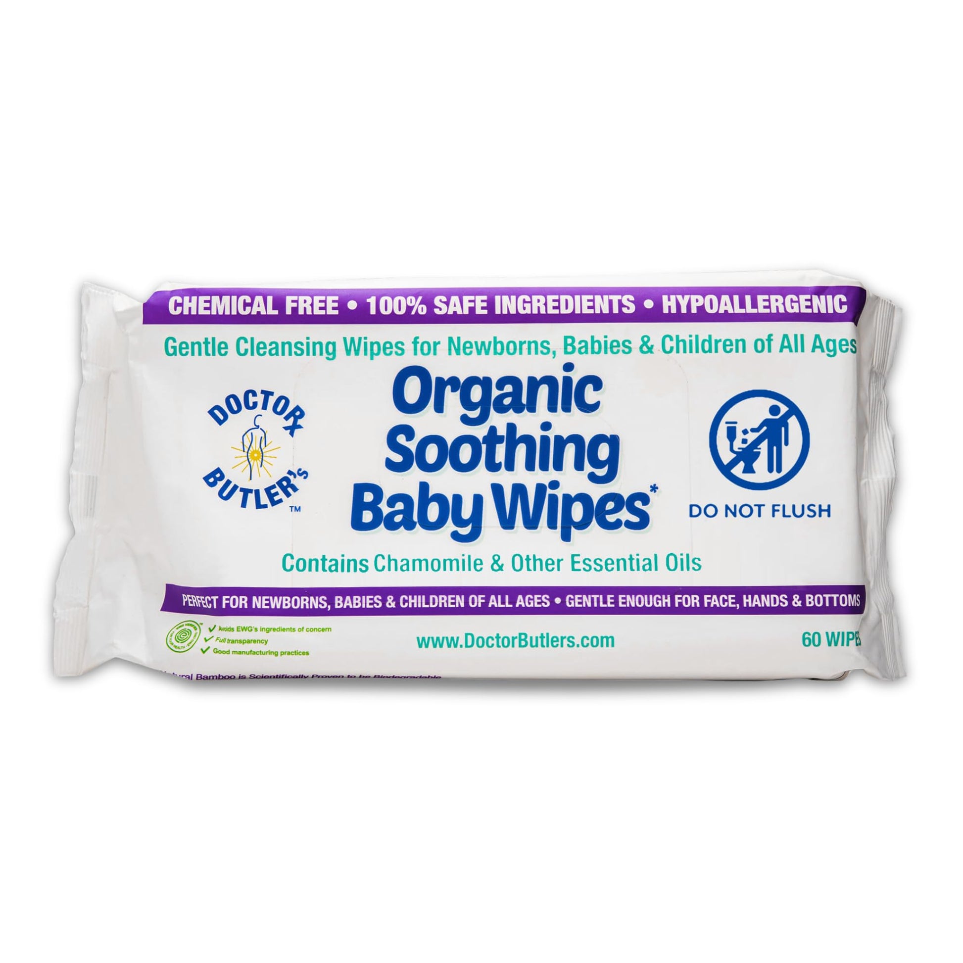 Doctor Butlers Organic Baby Wipes - Hypoallergenic & Unscented Baby Wipes, Safe for Baby Sensitive Skin Care, Made with Chamomi
