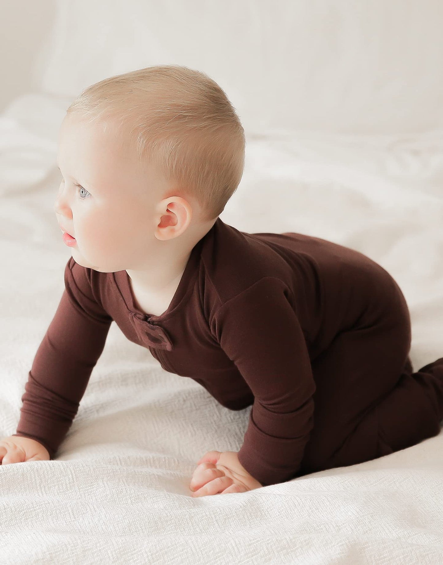 Vaenait Baby Toddler Boys Girls Solid Footie Pajama Cozy Modal Darkbrown 12M