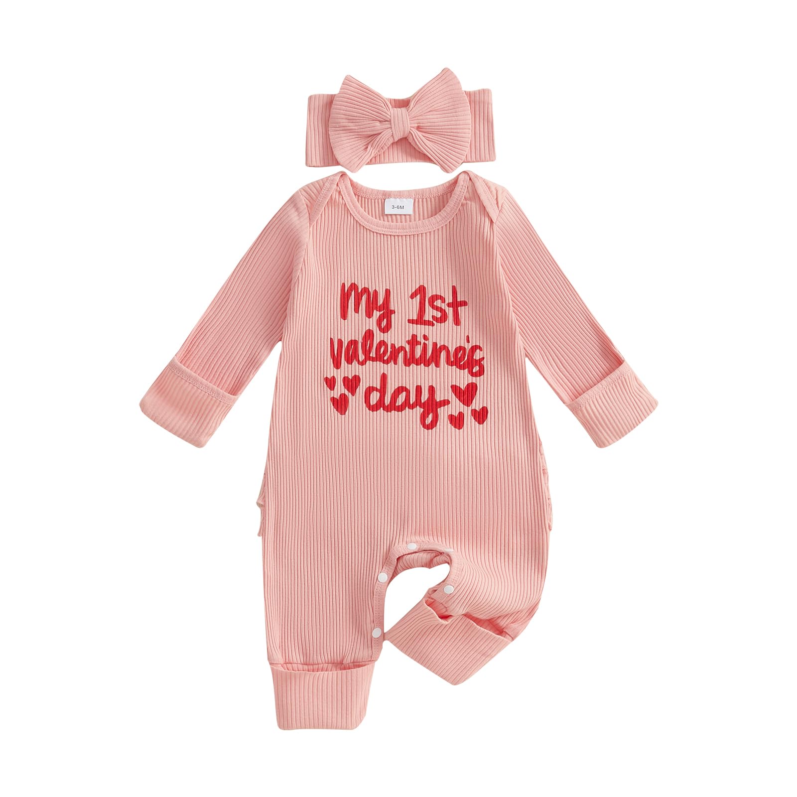 Citgeett My First Valentines Day Baby Girl Outfit Long Sleeve Romper Jumpsuit Winter Fall Newborn Girl Outfits Clothes (Pink, 3-