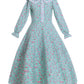 Vibsion Girls Pioneer Prairie Costume Pilgrim Dress Kids Floral Colonial Village Girl Costumes Bonnet Apron Set Green