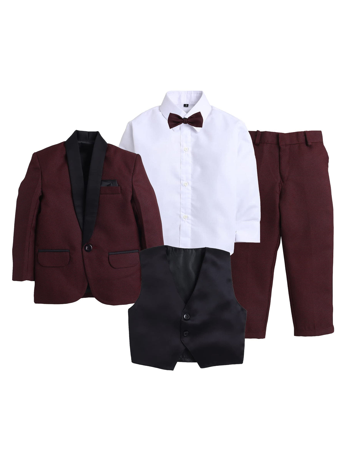 Jeetethnics Boys Maroon Coat Suit Set With Waistcoat Shirt And Trousers (9082Ah)