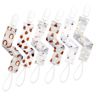 Bunnybee Neutral Pacifier Clip Set, 6 Pack Pacifier Holder Clip For Boys And Girls, Mushroom Hedgehog Floral Baby Binky Teethers