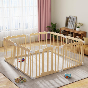 Baby Playpen Natural Wood Playpen for Babies and Toddlers Portable Infant Play pens for Kids Extra Large Toddler Wood Fence Play