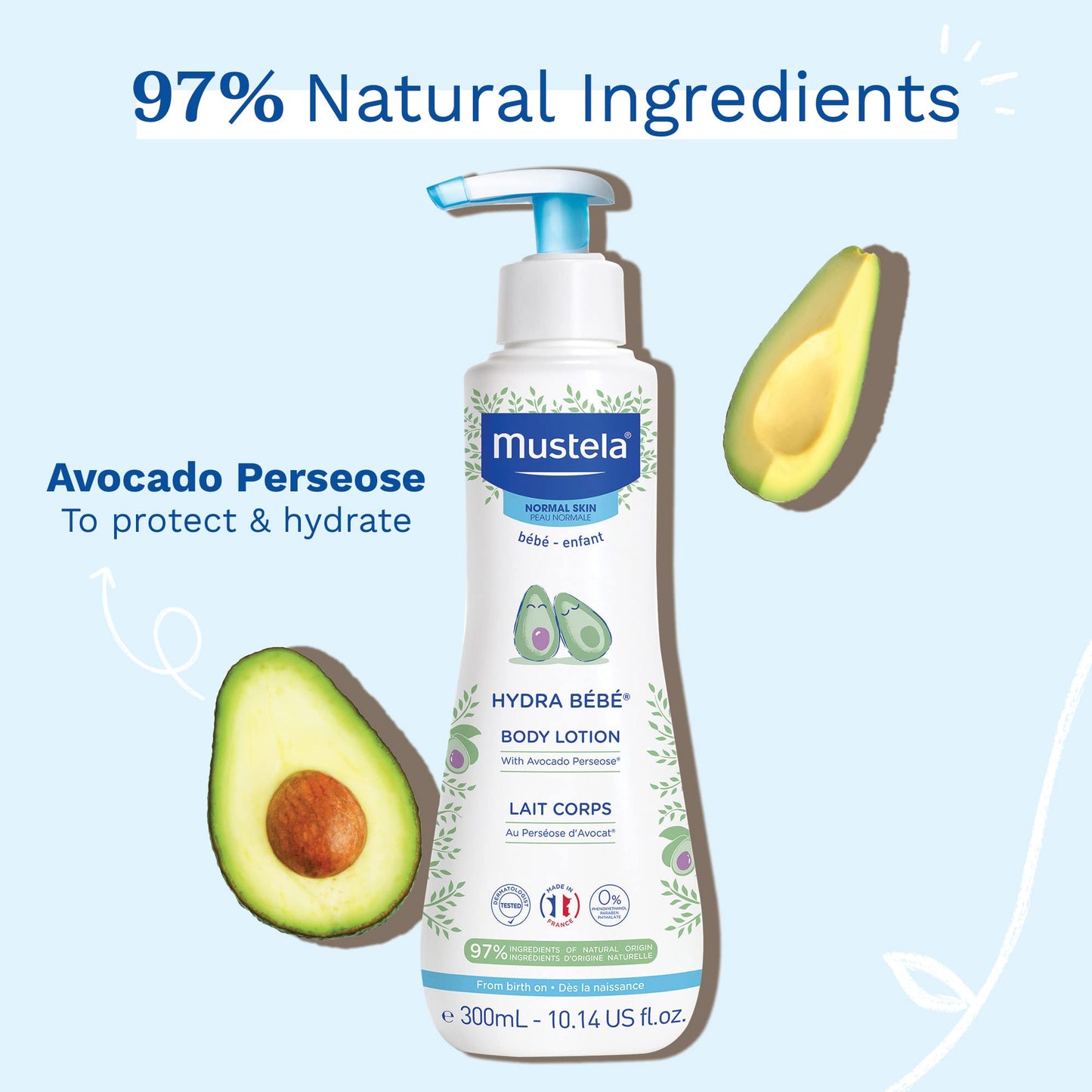 Mustela Hydra Bebe Body Lotion Daily Moisturizing Baby Lotion With Natural Avocado, Jojoba And Sunflower Oil,10.14 Fl Oz (Pack O