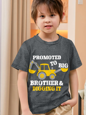 Funnycokid Big Brother Shirt 4T 3T Backhoe Loader Construction Digging It Boys Promoted To Big Brother T-Shirt For Toddler Blue