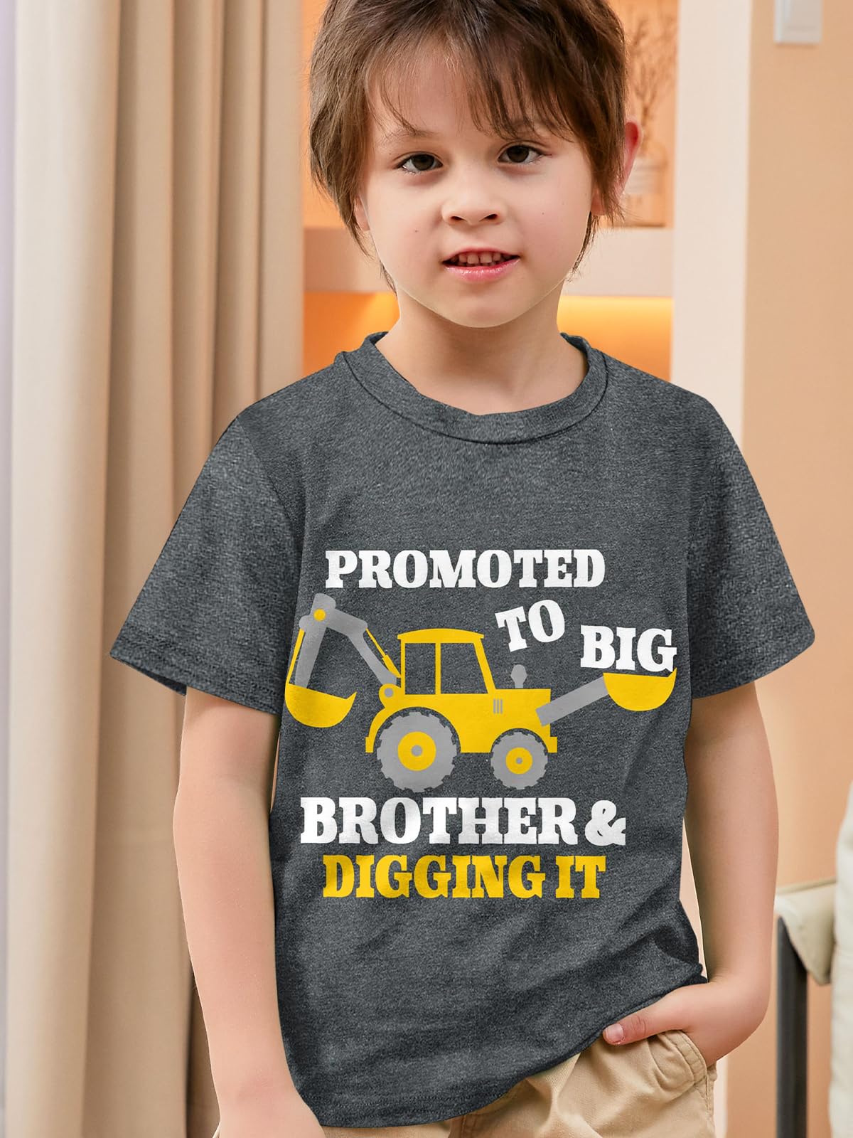 Funnycokid Big Brother T Shirt 6T 5T Promoted To Big Brother Backhoe Loader Construction Digging It T-Shirt Blue Size 5 6 Pregna