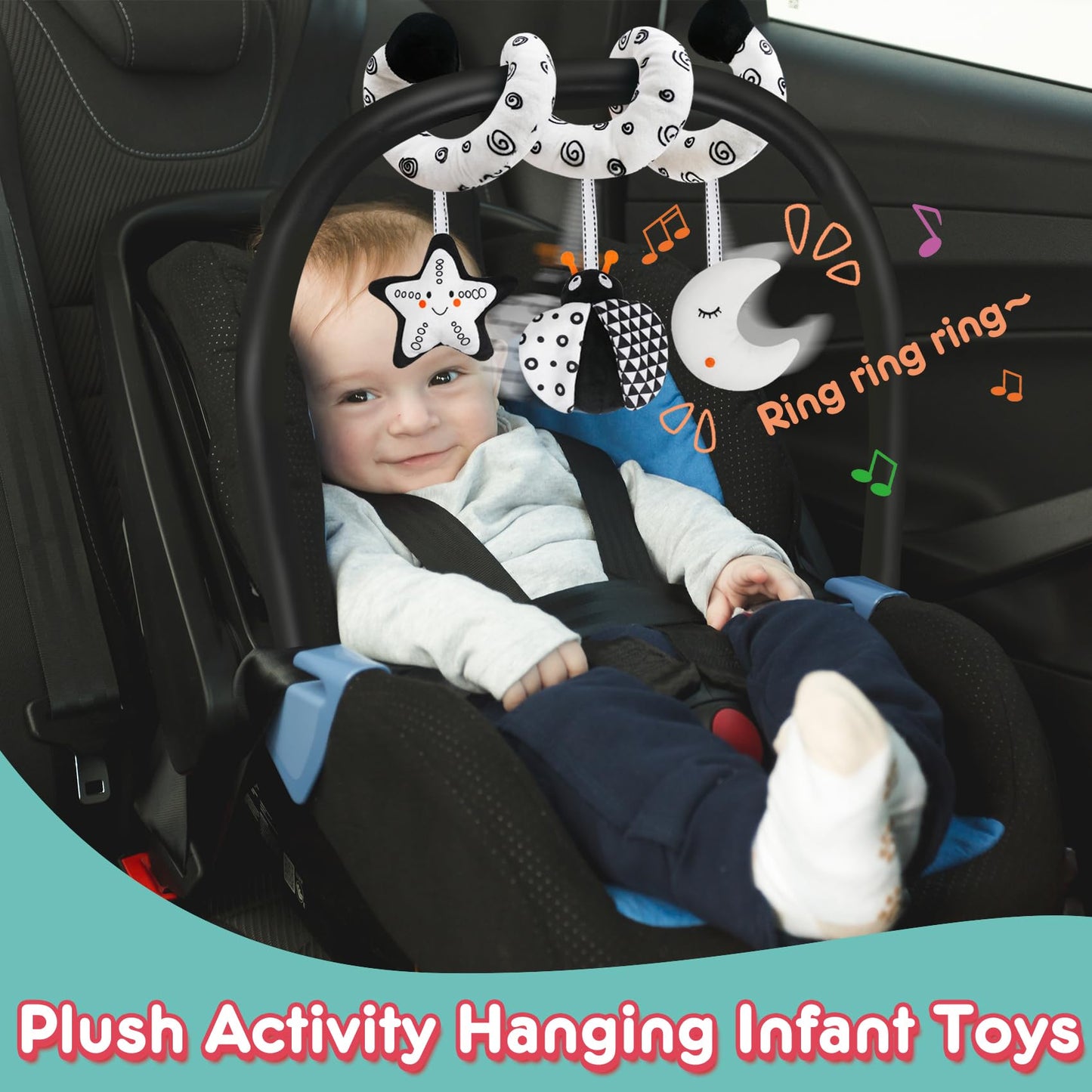 GKDOMS Baby Spiral Hanging Stroller and Car Seat Toys Black and White High Contrast Sensory Toy Newborn Plush Activity Toys Than