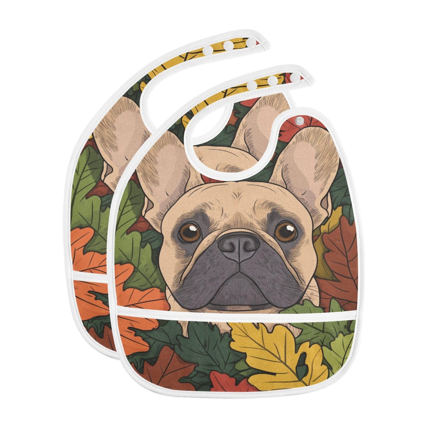 MCHIVER Yellow Bulldog Autumn Leaves Baby Bibs for Infant Boy Girl Waterproof Feeding Bib Apron with Food Cather Adjustable Cott