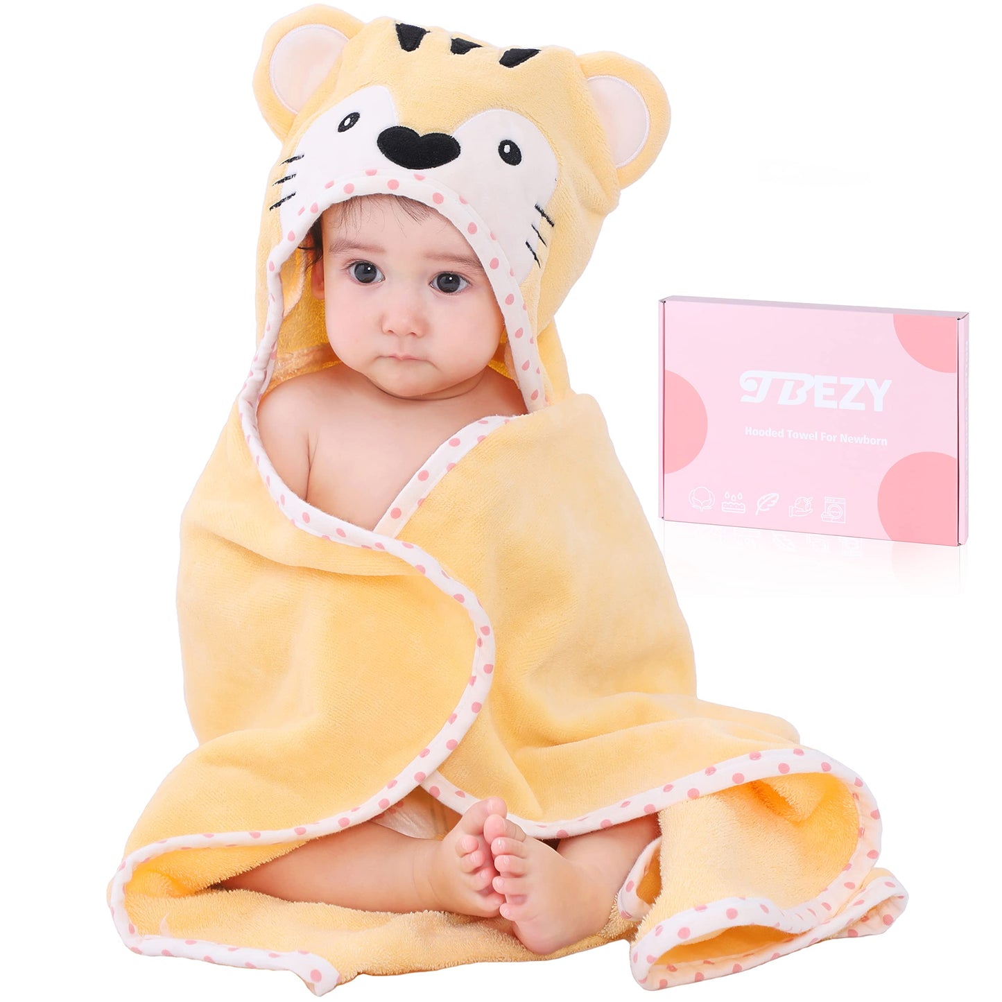 Tbezy Baby Hooded Towel With Unique Animal Design Ultra Soft Thick Cotton Bath Towel For Newborn (Tiger)