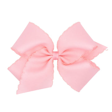 Wee Ones Girls Classic Grosgrain Moonstitch Edge Hair Bow, No-Slip Hair Clip, Handmade, Light Pink, King
