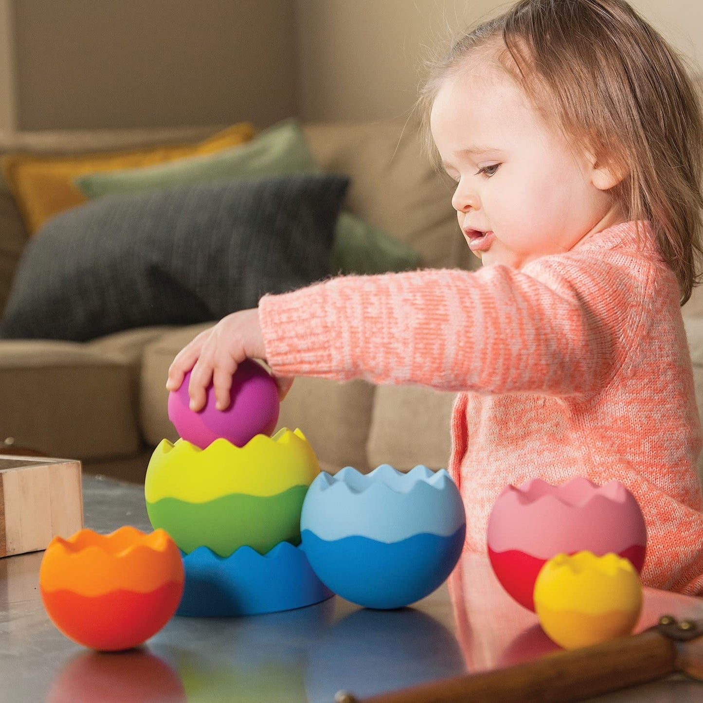 Fat Brain Toys Tobbles, Mini Spinny, Dimpl Bundle - 9-Piece Stacking Toys, Spinning Toy, Popper Toy Combo, Baby Toys Activity Se