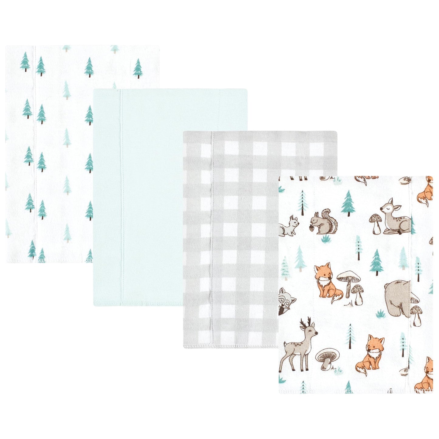 Hudson Baby Unisex Baby Cotton Flannel Burp Cloths, Neutral Woodland Pals 4-Pack, One Size