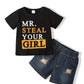 Nzrvaws 2-3T Boy Clothes Toddler Boy Summer Outfit Short Sleeve Letter Print T-Shirt+ Ripped Denim Jeans Shorts Set Infant Boy C